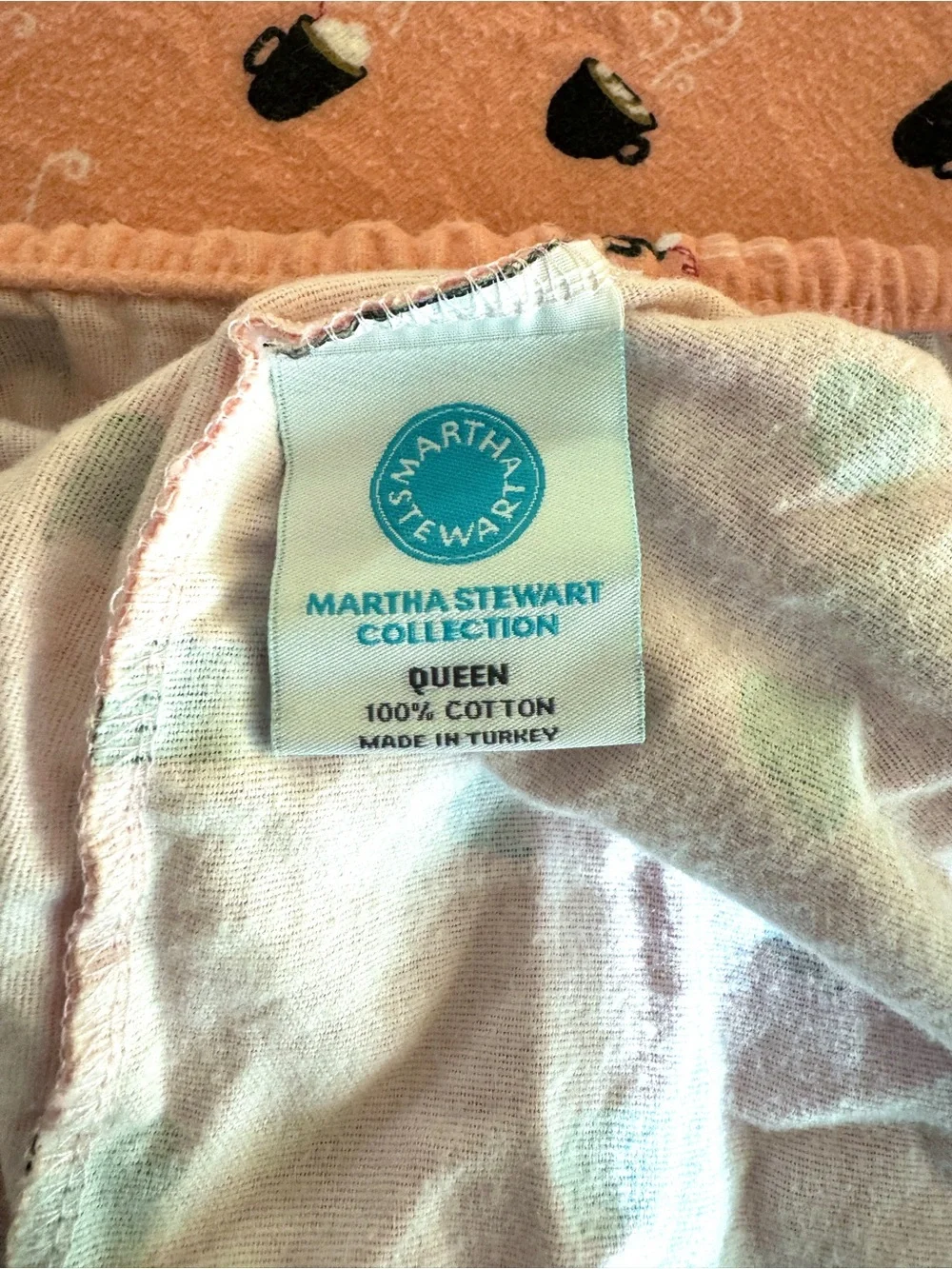 [MARTHA STEWART] Queen Flannel Fitted Sheet Coffee Print 100% Cotton Cozy